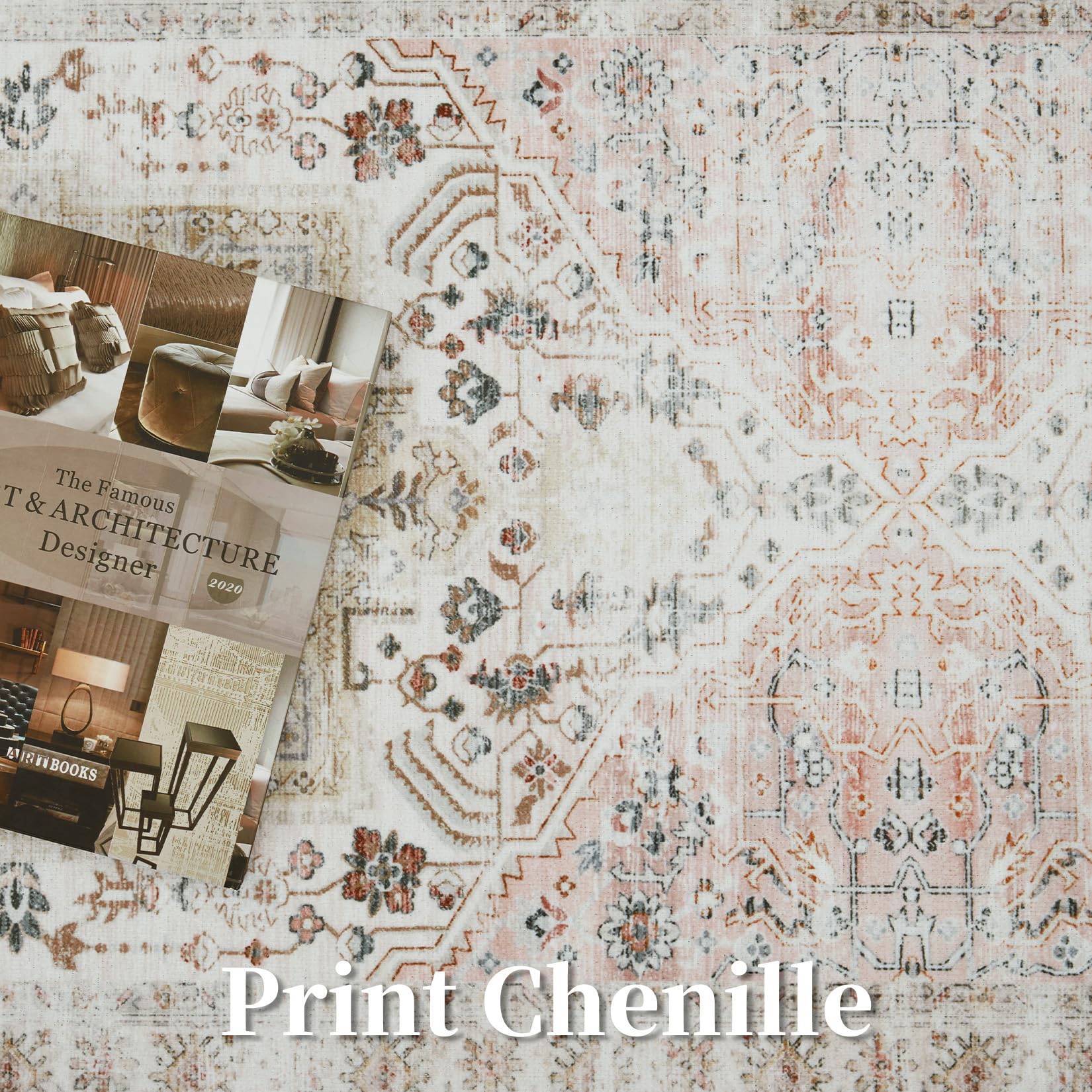 Tapis de salon persan GARVEE 160x230cm marron clair, ultra doux, lavable, ultra fin, motif floral, pour bureau et appartement