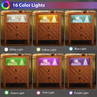Table de chevet Garvee LED avec 2 tiroirs, éclairage RGB, design en V, bois, style rustique, marron, pour chambre et salon