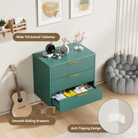 Garvee commode à 3 tiroirs, structure cannelée en MDF, poignées et pieds en métal, vert, protection anti-basculement pour la chambre et le couloir