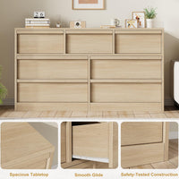Garvee commode à 7 tiroirs, en chêne, grande capacité de rangement, anti-basculement, idéale pour la chambre et le salon, 137 × 40 × 78 cm, bois naturel