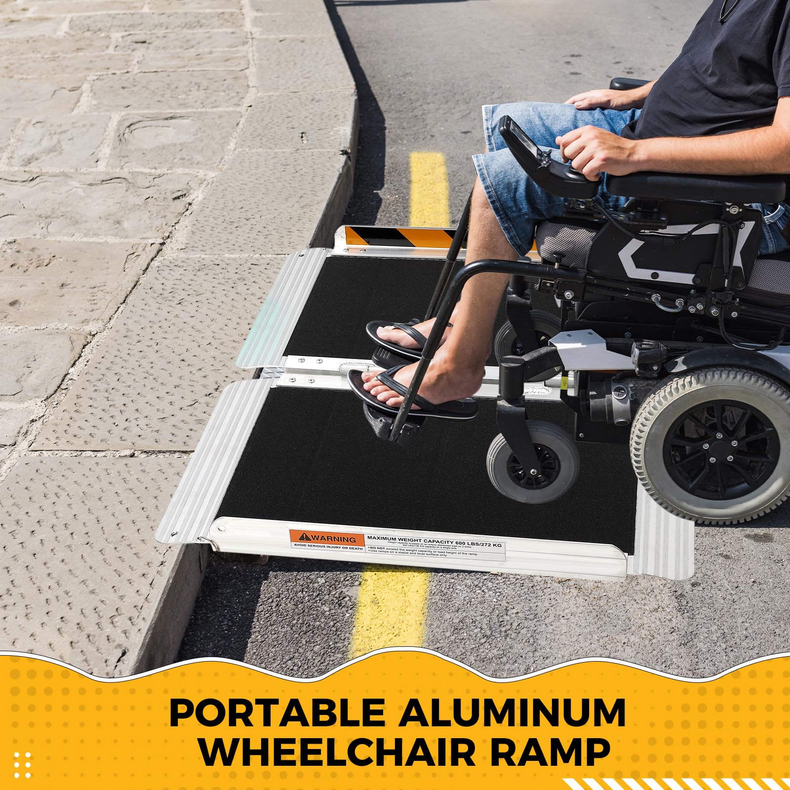 Rampe pliante aluminium antidérapante Garvee 3FT : seuil de porte, marches, voiture, trottoir, escalier.