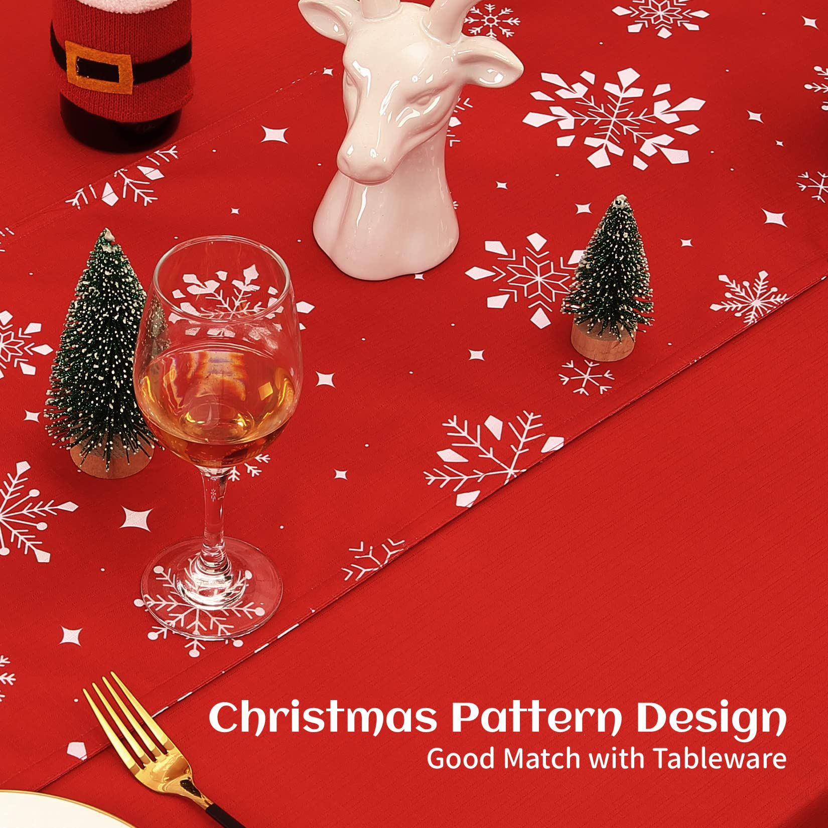 Nappe de Noël Garvee Zmywalny 137x250 cm Rouge Infroissable et Résistante pour Salle à Manger Festive