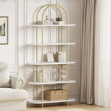 Garvee Étagère arquée 180,3cmà 5 niveaux, structure en métal, finition marbre doré et blanc, pour le salon - Doré & Blanc