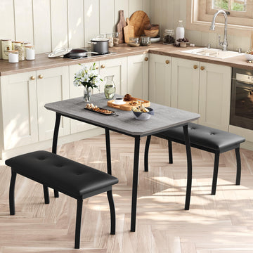 Ensemble de salle à manger rétro Garvee 3 pièces avec design d'angle, 2 bancs rembourrés, structure en métal, cuir PU, gain de place pour les petites pièces