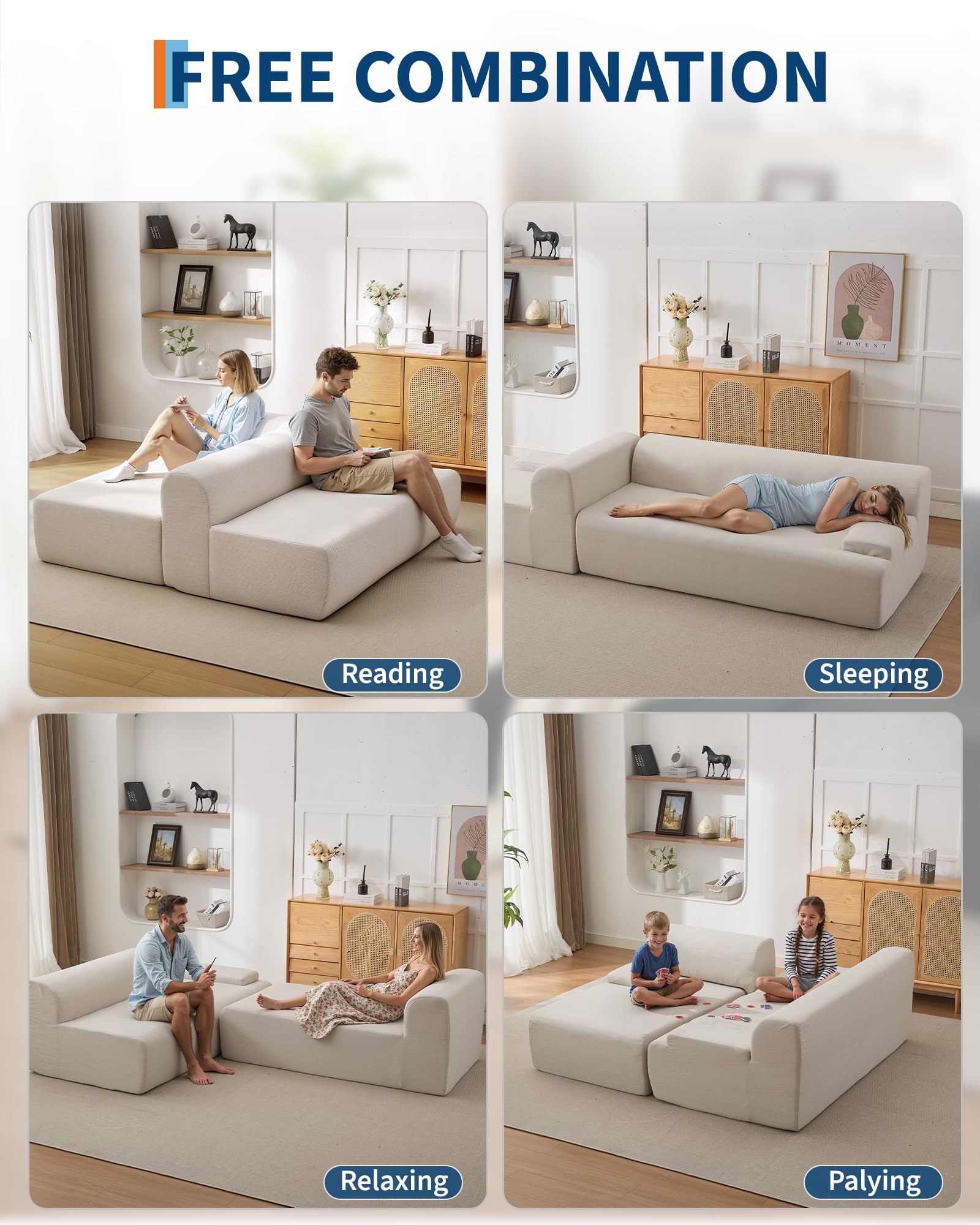 Canapé d'angle Garvee Cloud 108" avec méridienne - Canapé ultra-doux sans ossature, velours côtelé, blanc, salon, en forme de L