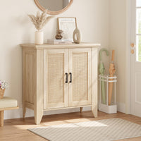 Petit meuble de rangement Garvee avec portes et étagères, buffet en rotin pour salon et cuisine, 76 x 40 x 80 cm, couleur naturelle