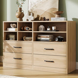 Garvee commode à 4 tiroirs avec 6 compartiments ouverts, étagères réglables, MDF, meuble TV moderne pour la chambre et le salon, chêne, 120 cm (L) × 81 cm (H)