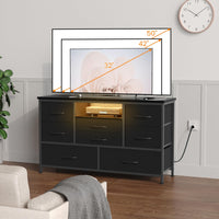 Garvee commode à 8 tiroirs, 3 prises électriques et 2 ports USB, meuble TV avec éclairage LED pour chambre, salon ou entrée, 120 cm, noir