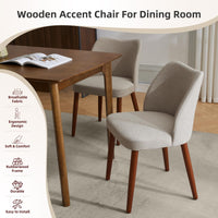 Chaises de salle à manger Garvee, lot de 2, revêtement en tissu et pieds en bois, pour restaurant/café, hauteur 78 cm, style moderne mi-siècle, gris