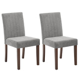Chaises de salle à manger Garvee Parsons capitonnées avec revêtement en lin et pieds en bois pour la cuisine et le salon, rayures verticales grises