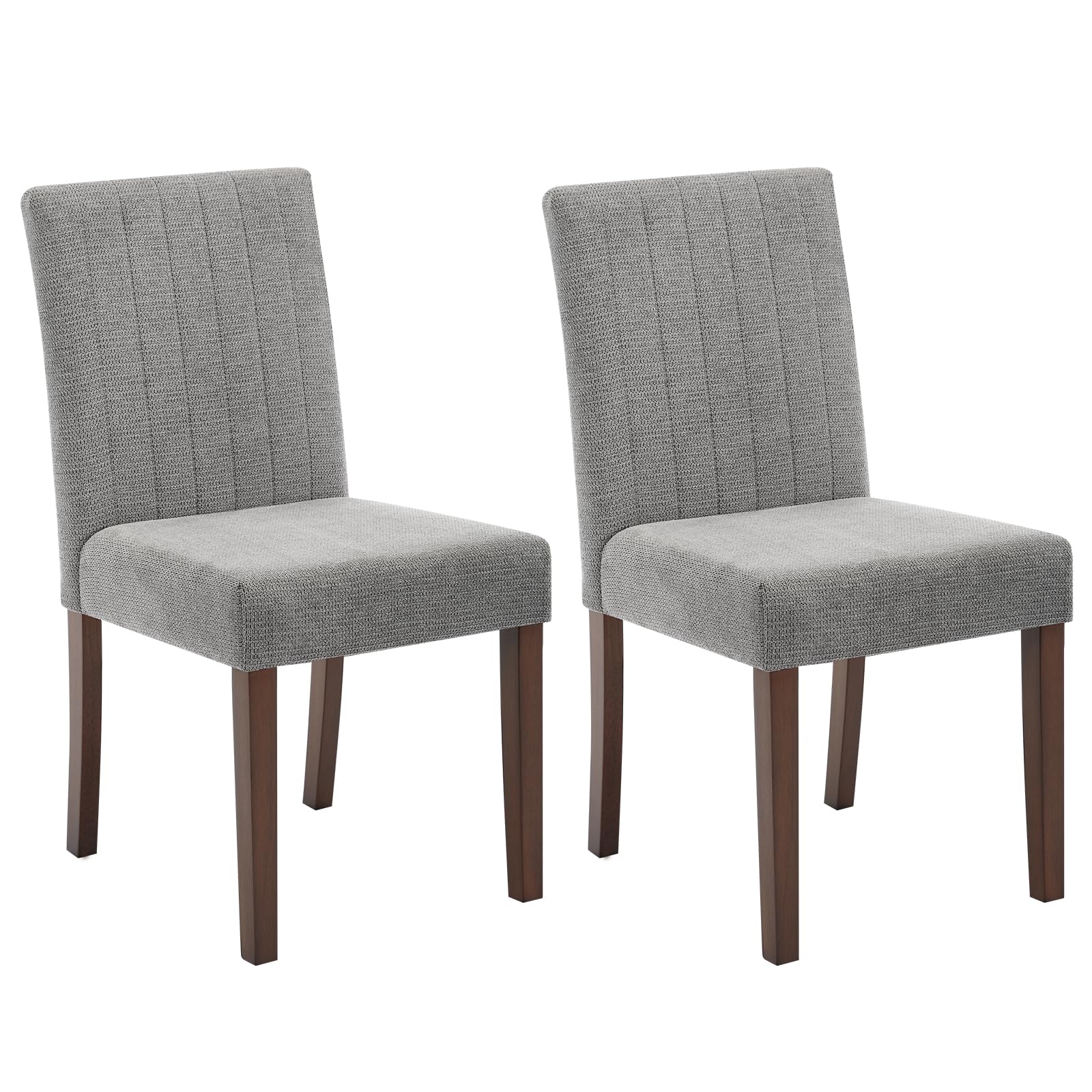 Chaises de salle à manger Garvee Parsons capitonnées avec revêtement en lin et pieds en bois pour la cuisine et le salon, rayures verticales grises