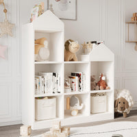 Étagère de rangement pour jouets Garvee, 7 compartiments, en forme de toit, robuste, en bois blanc, pour salle de jeux/chambre d'enfant, 107 x 91 x 30 cm
