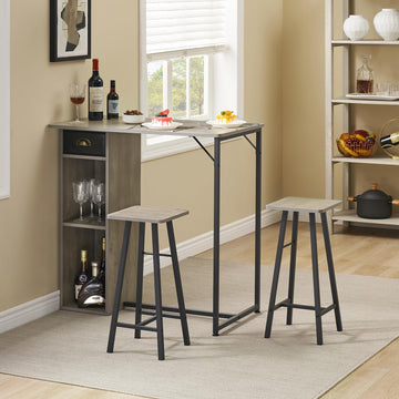 Ensemble table et chaises de bar rustiques Garvee, 3 pièces avec rangement, coussins ergonomiques, structure en métal, compact et imperméable. Idéal pour appartement et bar.