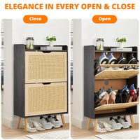 Meuble à chaussures Garvee pour entrée avec organiseur en rotin, tiroir rabattable, aéré, compact, 98,2 x 60 x 23,5 cm, MDF, couleur naturelle
