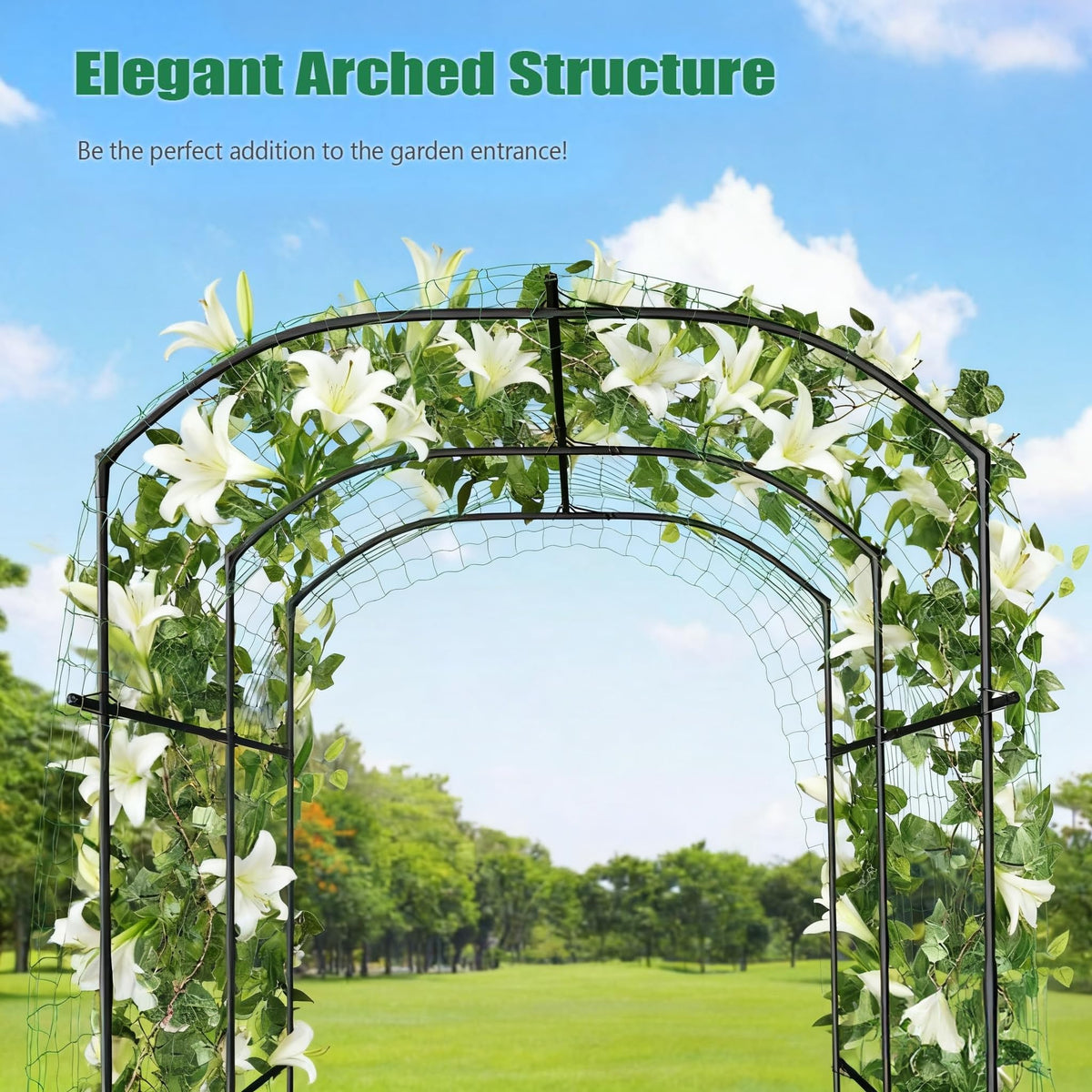 Garvee Arche de jardin grand modèle, 2,13 m (2,13 m), treillis tunnel avec filet en nylon et clips, métal, antirouille, stable, pour légumes et fleurs, 220 × 180 × 190 cm, noir