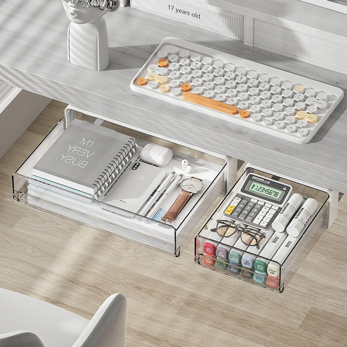 Garvee Organisateur de tiroir sous meuble avec fonction coulissante, en plastique auto-adhésif, pour la cuisine et le bureau, gain de place, polyvalent