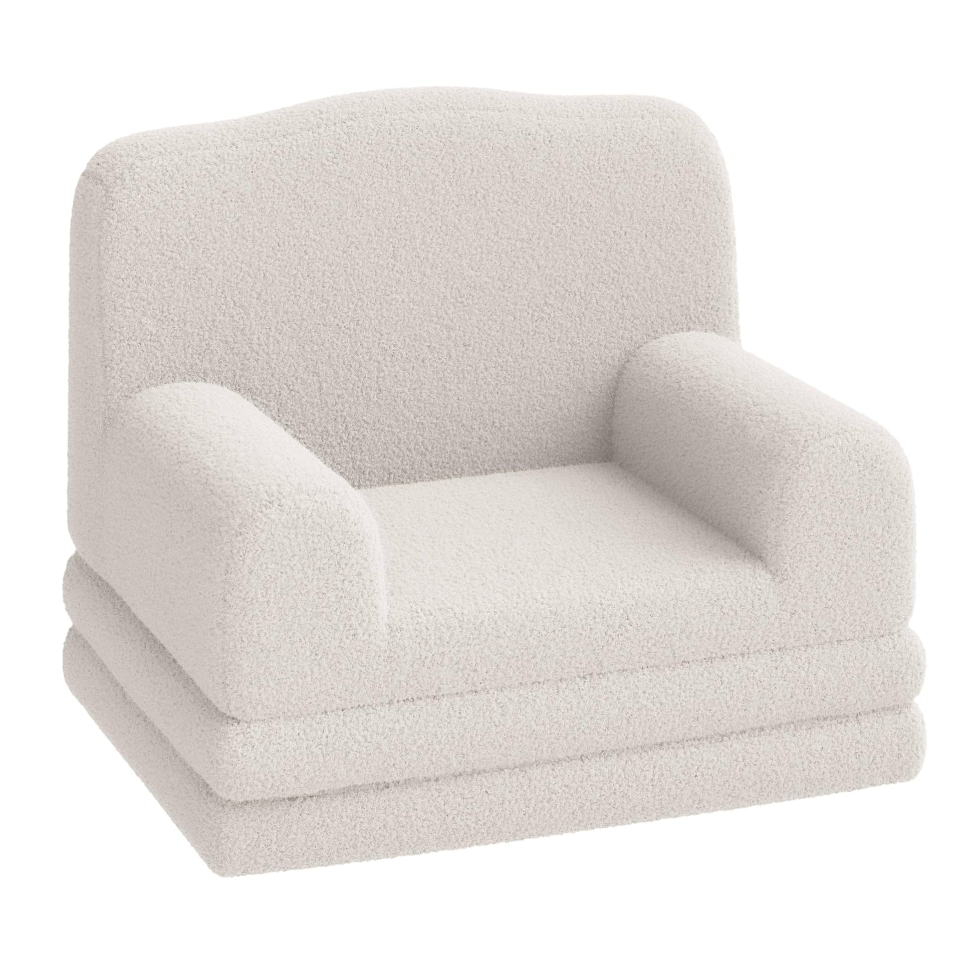 Canapé enfant Garvee 2-en-1 pliable, coussin doux en sherpa, mousse haute densité, antidérapant et sécuritaire pour la salle de jeux, 58 x 132 x 33 cm, blanc