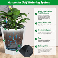 Garvee Lot de 2 jardinières diamant de 40 cm de haut, à arrosage automatique avec indicateur de niveau d'eau et roulettes, blanches, pour balcon et salon