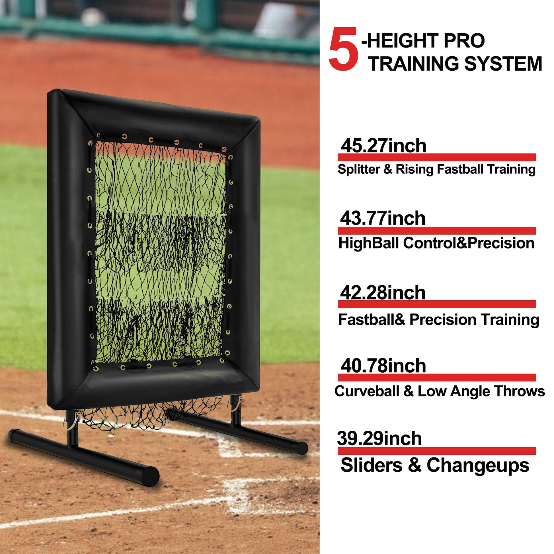 Filet de lancer de baseball Garvee à 9 trous, réglable, robuste, 7 plis, portable, pour l'entraînement au baseball et au softball, 50 x 75 cm, noir