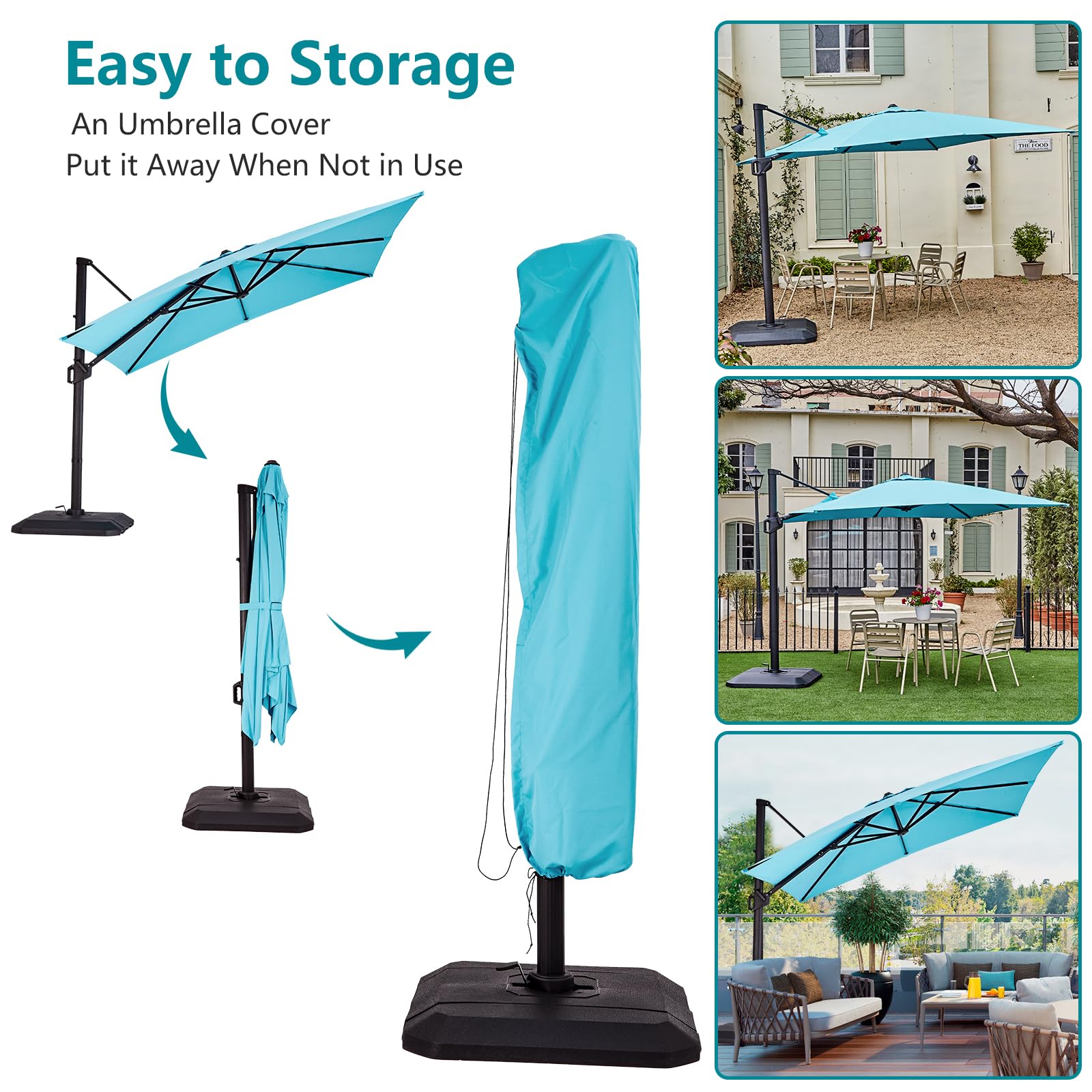 Garvee Parasol de jardin en aluminium 300 × 300 cm, vert, résistant et léger, montage facile, pliable pour terrasse et extérieur