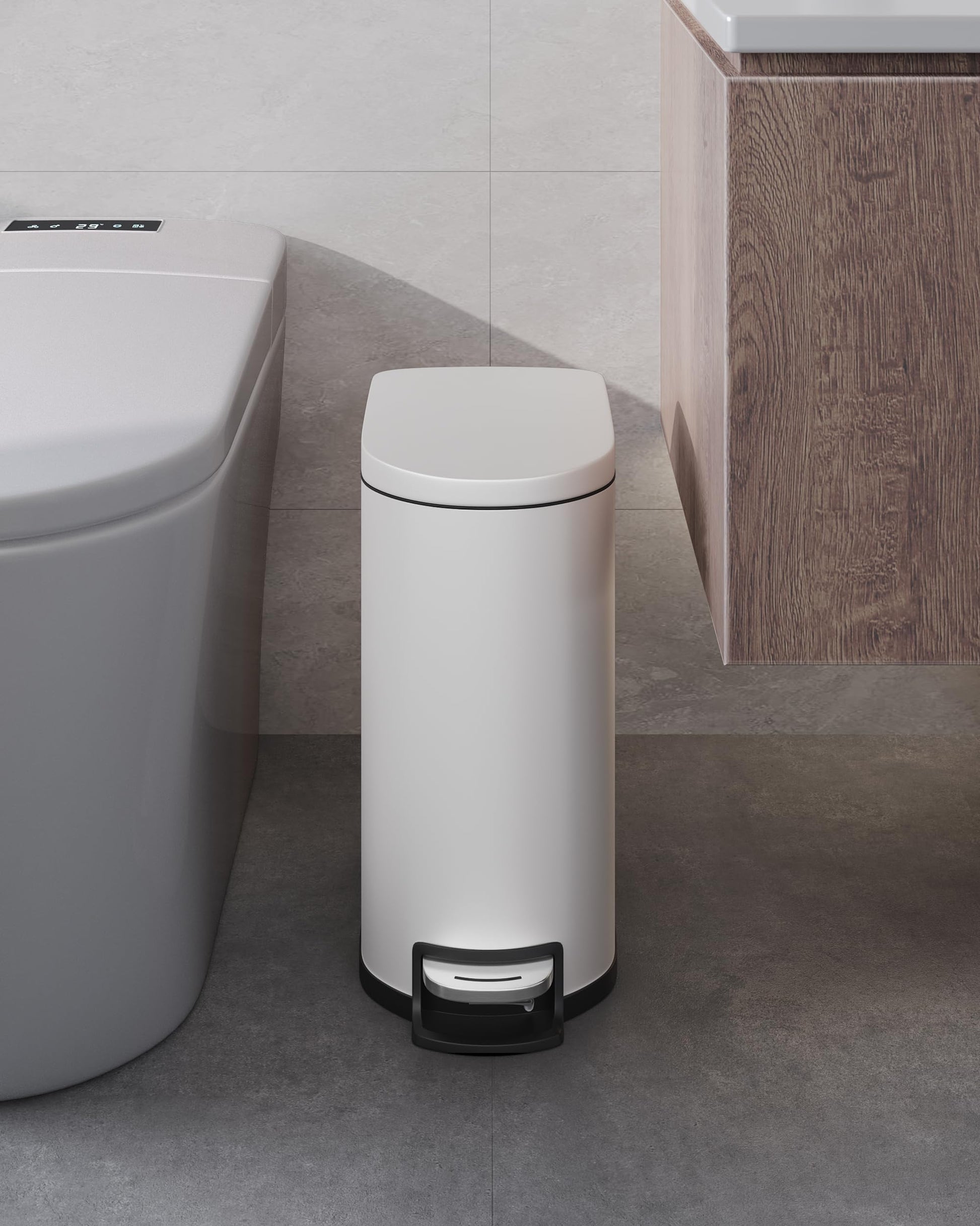 Ensemble poubelle Garvee 13,2 + 2,6 gallons en acier inoxydable avec couvercle, mécanisme à pédale, métal, blanc, pour la cuisine et la salle de bain, compact
