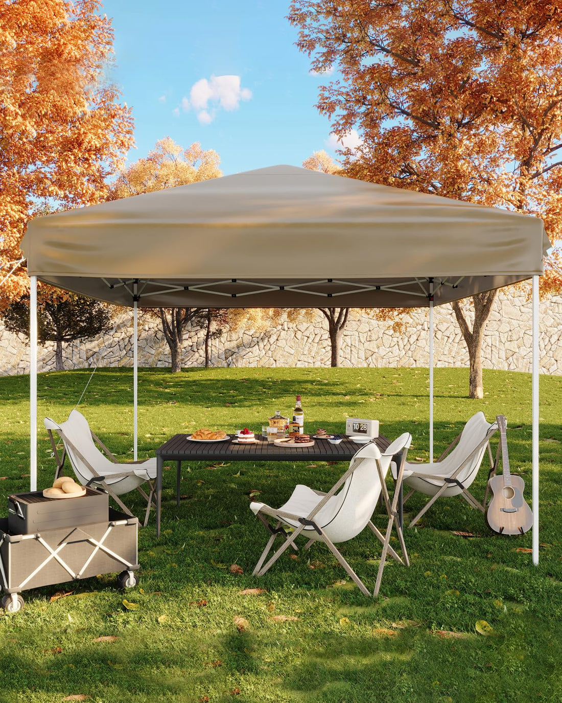 Pavillon pliant Garvee 3 x 3 m (10 x 10 pi) kaki, montage rapide sans outil, polyester, protection UV, pliable et léger pour événements en extérieur