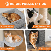 Meuble pour chat Garvee 2-en-1 avec arbre à chat et cachette pour litière, bois moderne, brun rustique, usage intérieur, gain de place, confortable