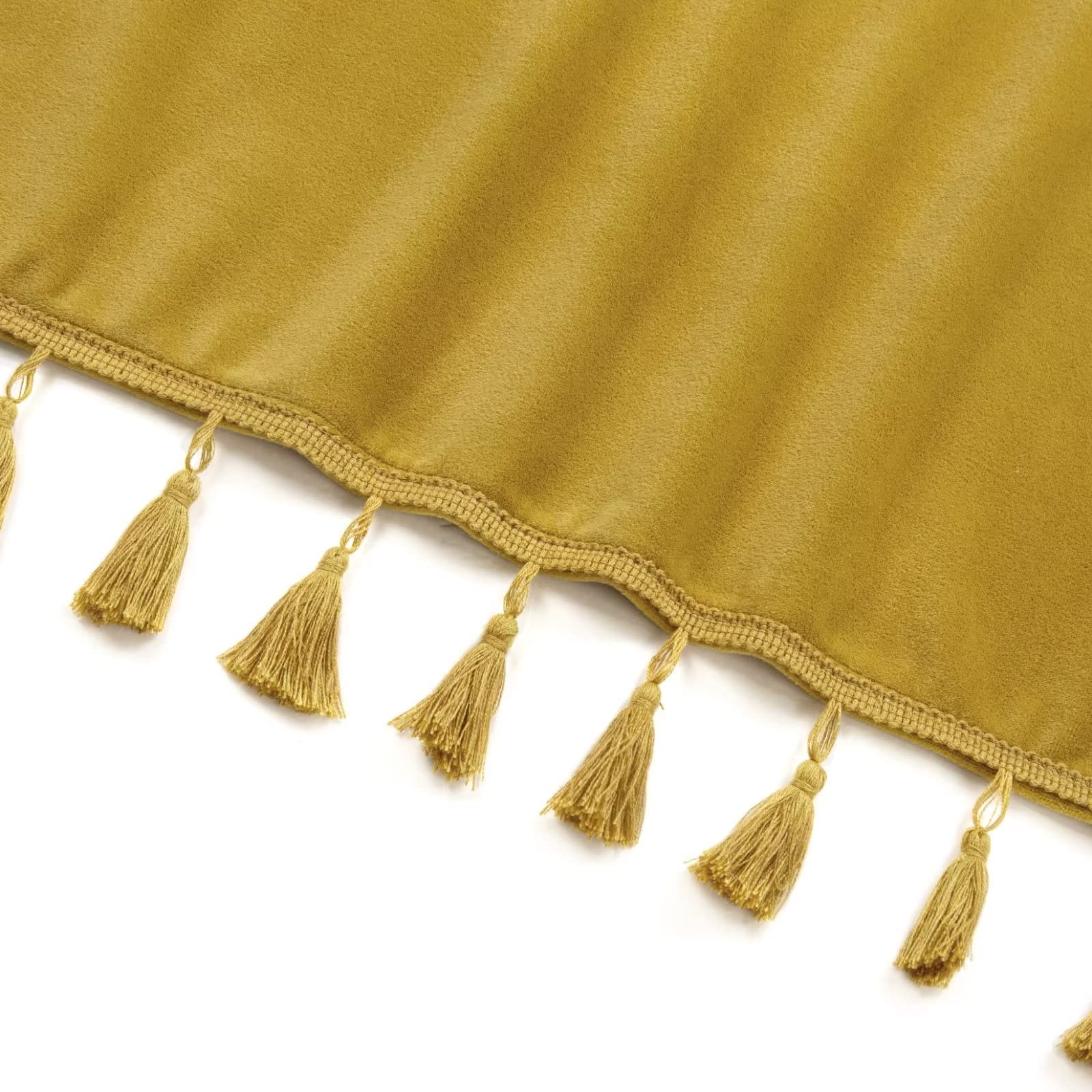 Rideaux Garvee en velours jaune 107 x 244 cm, occultants et insonorisants, 100 % polyester, style bohème, à pompons, pour salon ou chambre.