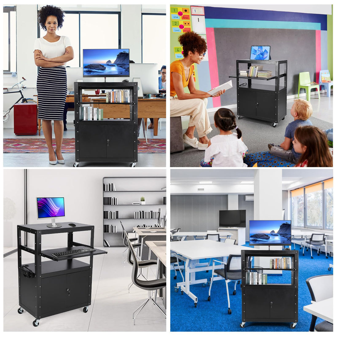 Garvee Chariot audiovisuel mobile avec verrouillage, support pour ordinateur portable réglable en hauteur, acier, roues avec freins, bureau et présentation, noir, 61-107 cm (61 à 107 cm)
