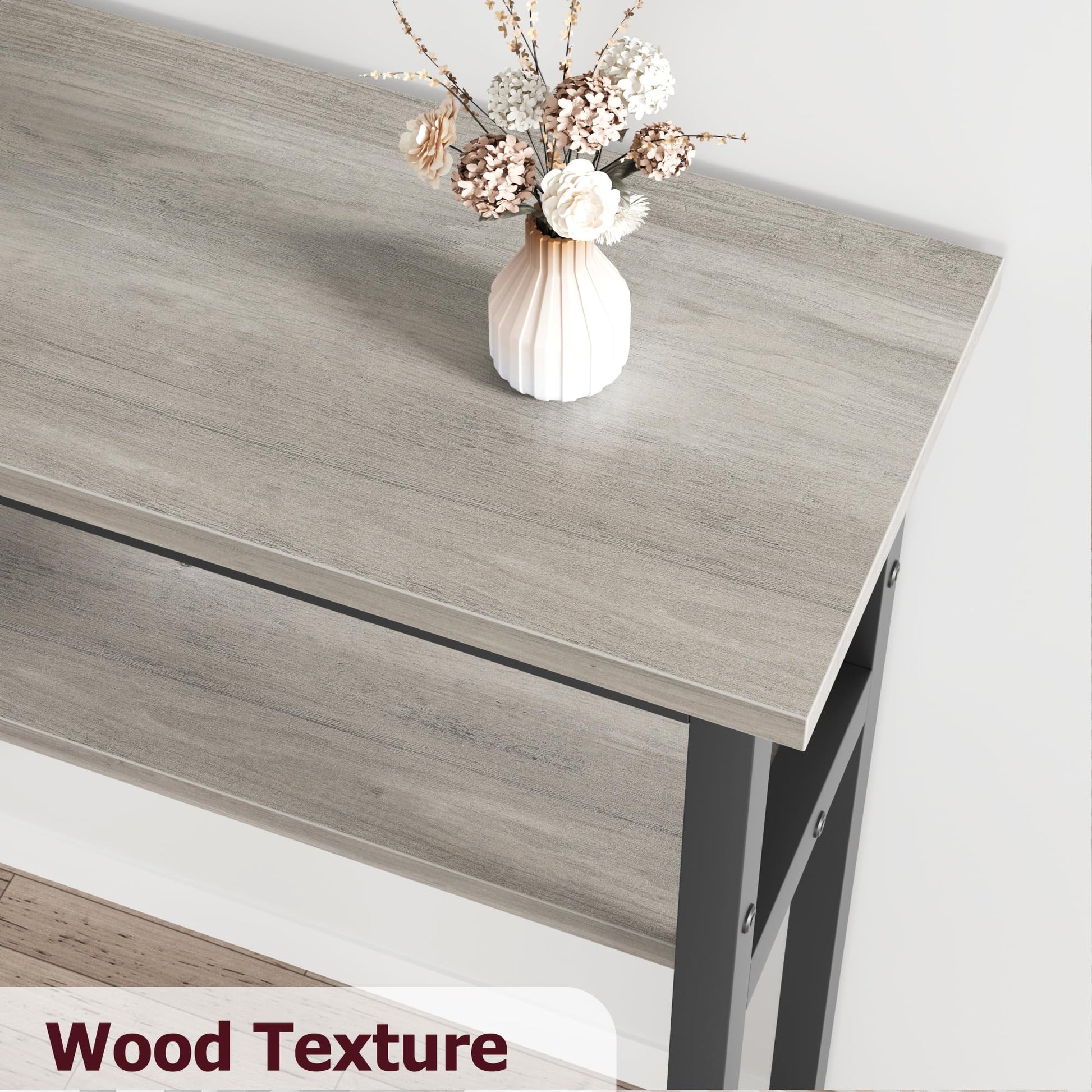Console étroite GARVEE 180x23x100 cm, 2 étagères, espace de rangement, bois, extra longue, grise, pour entrée et salon