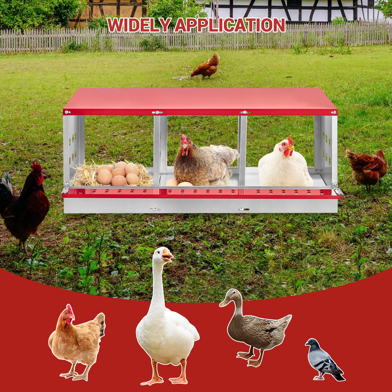 Nichoir métallique Garvee pour poules et canards, à 3 compartiments – Acier galvanisé, ventilé, antirouille, peu encombrant et facile à nettoyer