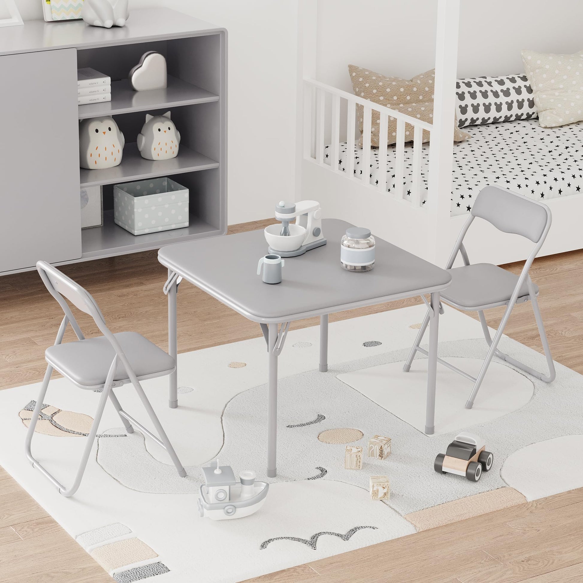 Ensemble table et chaises pliantes Garvee pour enfants, avec coussins d'assise en PU, structure robuste en acier, pliable, idéal pour manger, lire et jouer, compact, multicolore