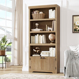 Garvee Bibliothèque 5 Étagères Avec 2 Portes, MDF Robuste, Salon Et Bureau, 175,3 cm, Design Élégant Neutre - Marron