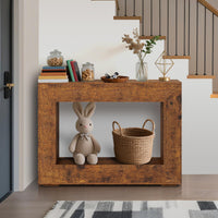 Console Garvee style ferme, 119 cm (47 pouces), style rustique vintage, étagères ouvertes, bois haute densité résistant aux rayures, idéale pour un couloir ou un salon, couleur marron.