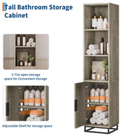 Armoire de salle de bain haute Garvee 70 po étroite avec porte et étagère réglable, en bois noir de style champêtre moderne, idéale pour la cuisine et le salon.