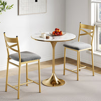 Ensemble de 2 tabourets de bar Garvee 66 cm (26 po) en métal avec dossier en X et coussins en cuir PU épais imperméable doré, pour salle à manger ou restaurant.