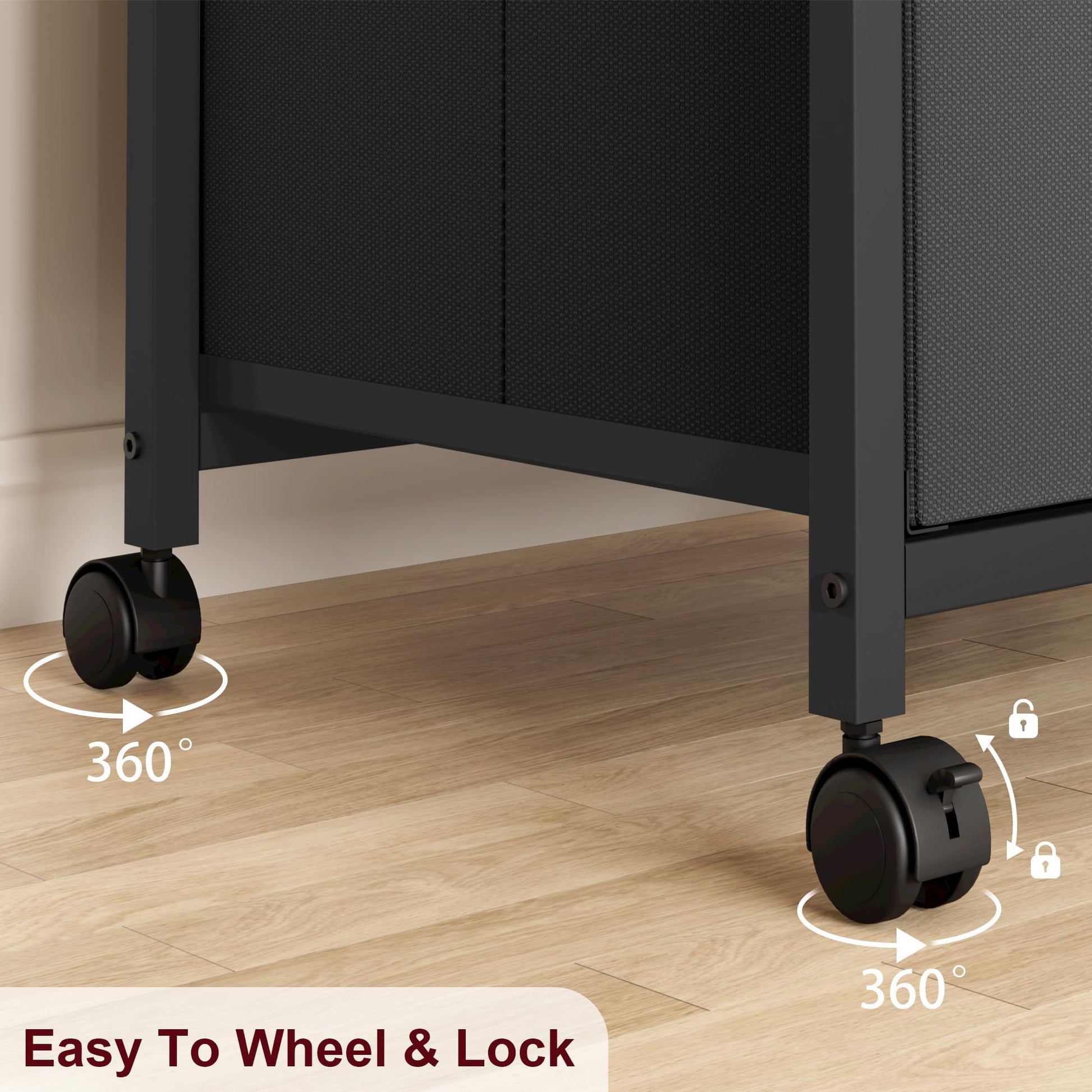 Garvee Caisson de classement mobile 3 tiroirs avec roulettes, cadre métal, plateau MDF, compatible A4/Lettre, noir rustique, bureau maison.