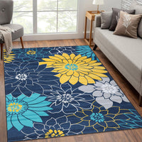 Tapis de salon Garvee lavable en machine à motif floral, antidérapant, plat, pour chambre, cuisine, chambre d'enfant, bleu, 160 x 230 cm