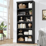 Garvee Bibliothèque haute à 6 niveaux 190 cm en MDF, étagères réglables, système anti-basculement, noire - Noir