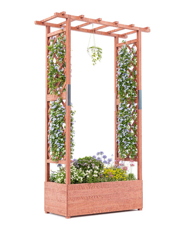 Jardinière surélevée Garvee avec treillis, bac à fleurs en bois de 114 cm (45 pouces), toit suspendu, résistante aux intempéries pour terrasse et jardin, autoportante, couleurs naturelles