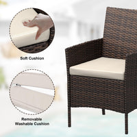 Ensemble de mobilier de jardin Garvee, 3 pièces, rotin PE, chaises ergonomiques, table en verre, résistant aux intempéries, marron-beige, balcon, jardin