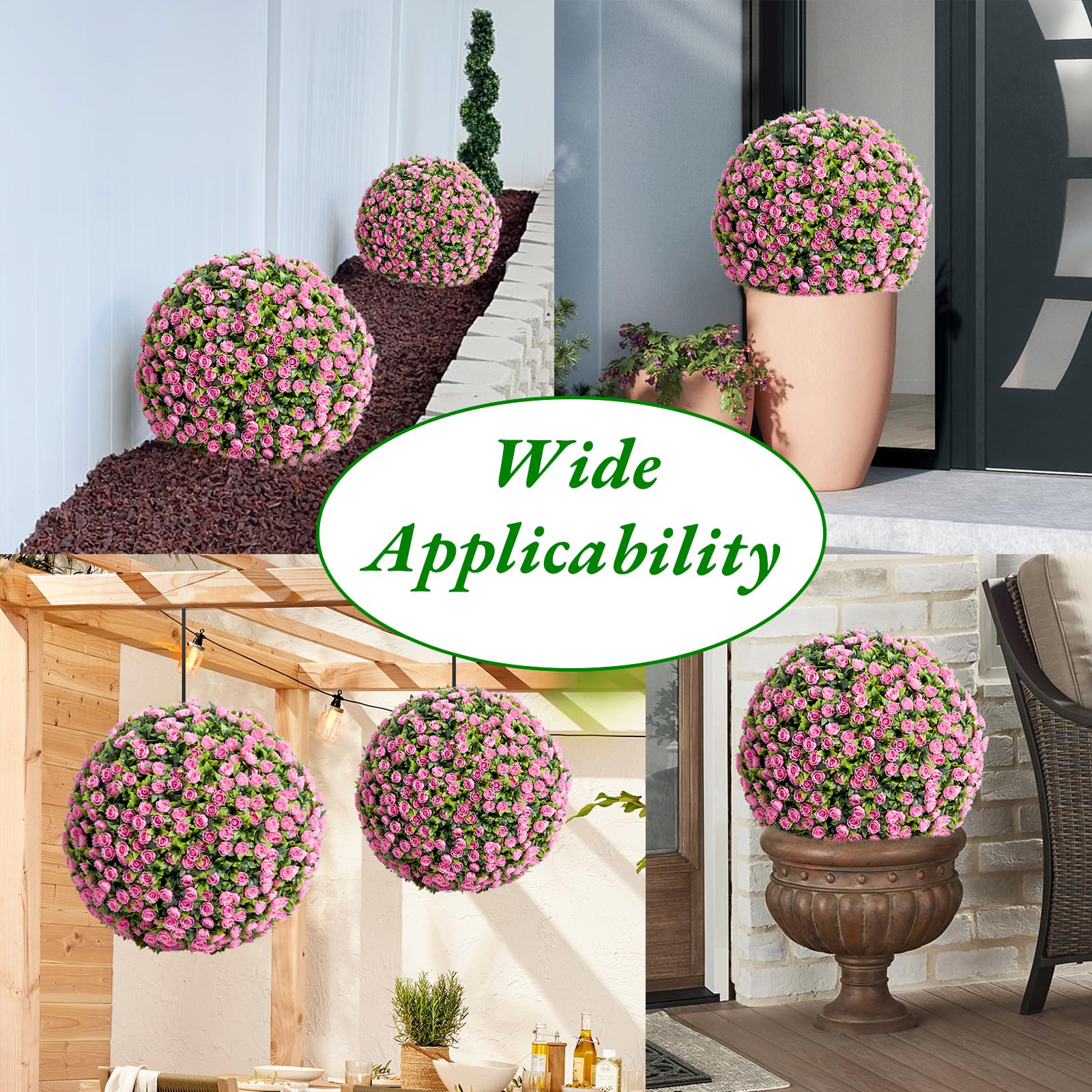 Garvee Lot de 2 Boules de Buis Artificielles 55 cm avec Fleurs, PE Résistant aux UV, pour Mariage et Balcon, Vert Rouge Rose