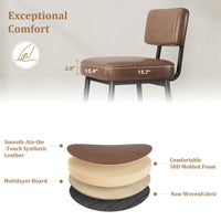 Ensemble de 2 tabourets de bar Garvee, 66 cm (26 po), similicuir, dossier ergonomique, pieds en métal, assise rembourrée, repose-pieds en forme de H, marron, pour îlot de cuisine et bar