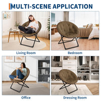 Fauteuil soucoupe pliable Garvee en fausse fourrure, doux et confortable, structure en métal, marron, pour la chambre et le jardin, léger et portable