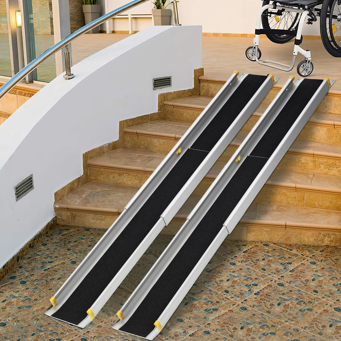 Rampe d'accès télescopique Garvee pour fauteuil roulant de 1,8 m, en aluminium, portable avec sac de transport pour une utilisation à domicile et en extérieur, capacité de charge de 272 kg, antidérapante