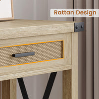 Console Garvee style ferme avec tiroirs en rotin, 109 cm, style rustique, idéale pour un couloir ou un salon.