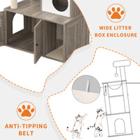 Meuble pour chat Garvee en bois avec bac à litière dissimulé, griffoir et hamac pour chats de petite et moyenne taille, plusieurs niveaux, gris rustique, salon
