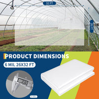 Film de serre Garvee 26 x 32 pi LDPE 6 mil résistant aux UV haute transparence indéchirable pour jardinage et agriculture transparent