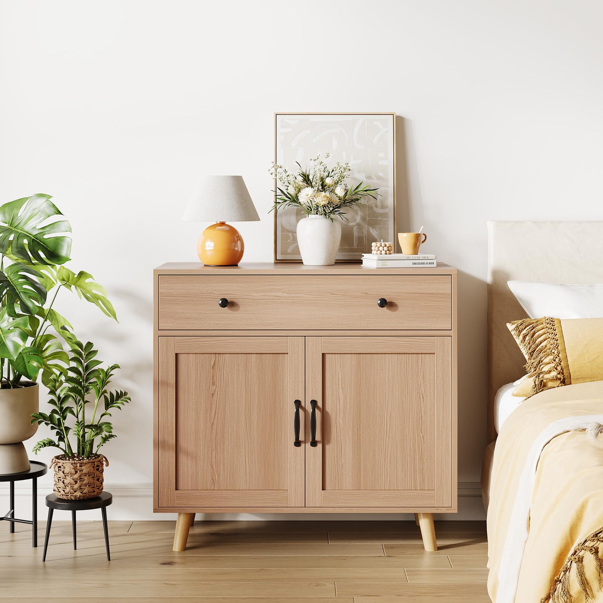 Buffet/meuble de rangement en bois Garvee, spacieux et résistant, design élégant, marron classique