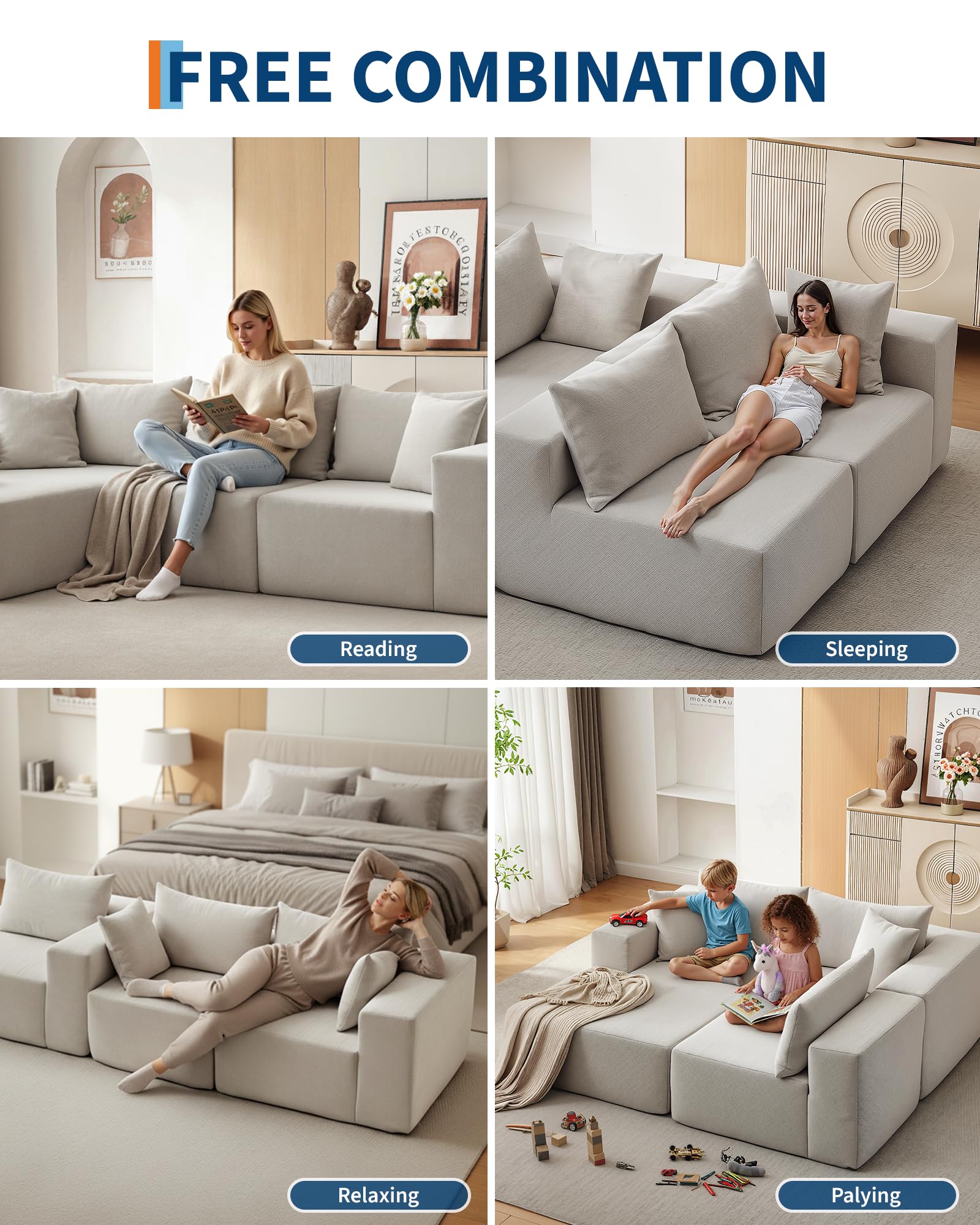 Canapé d'angle modulaire Garvee Cloud 108" avec méridienne, confort sans os, en forme de L, tissu polymère, canapé-lit, salon, confortable, polyvalent